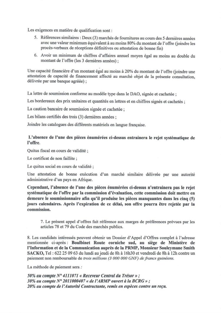 Avis de relance de l’appel d’offres ouvert national (AAO13) du ministère de l’Information et de la Communication