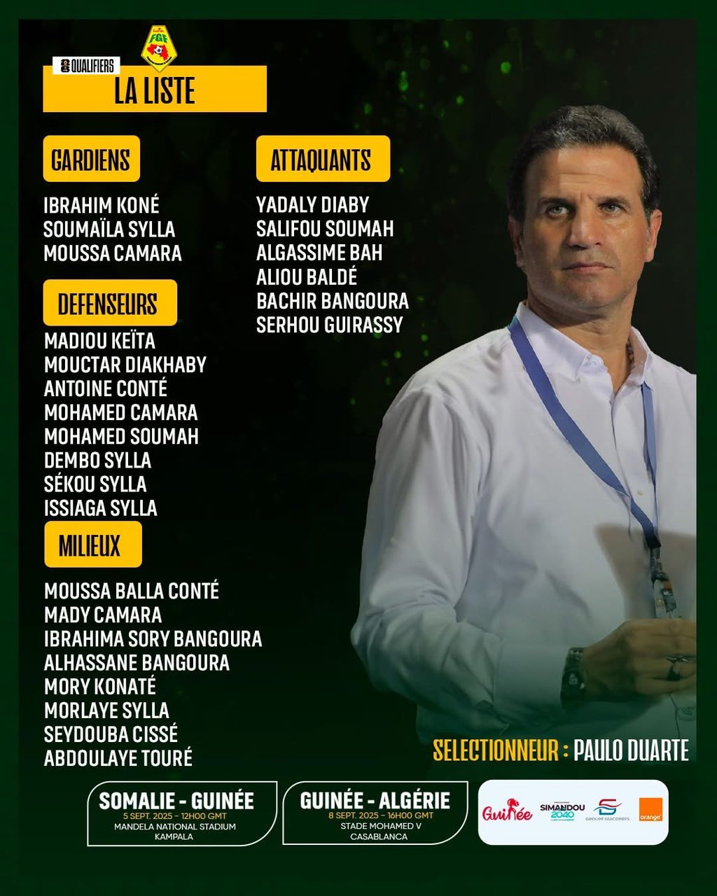 Syli National : la première liste de Paulo Duarte, deux locaux appelés, Naby Keïta absent