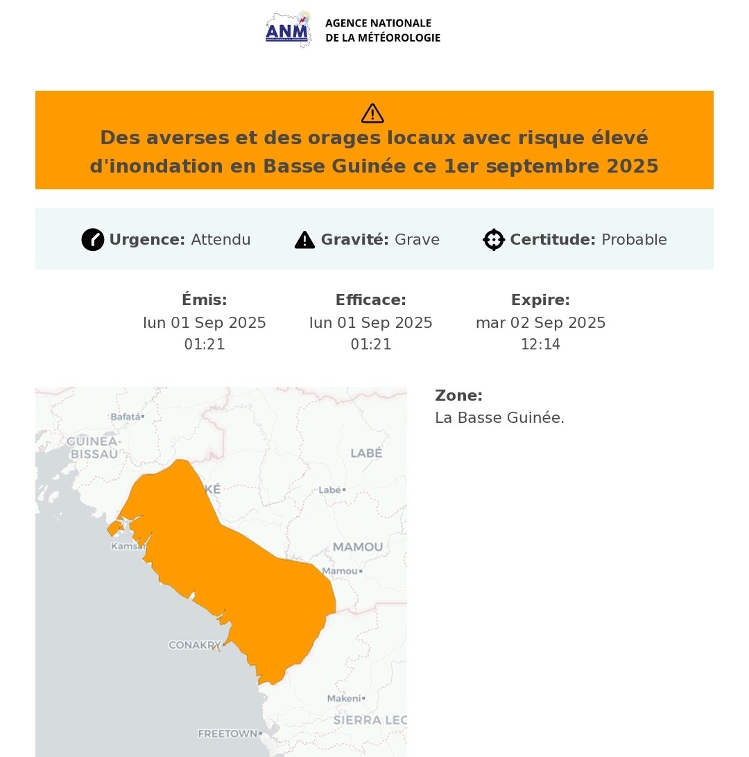 Météo : l’ANM alerte sur des risques d’inondations dans le Grand Conakry