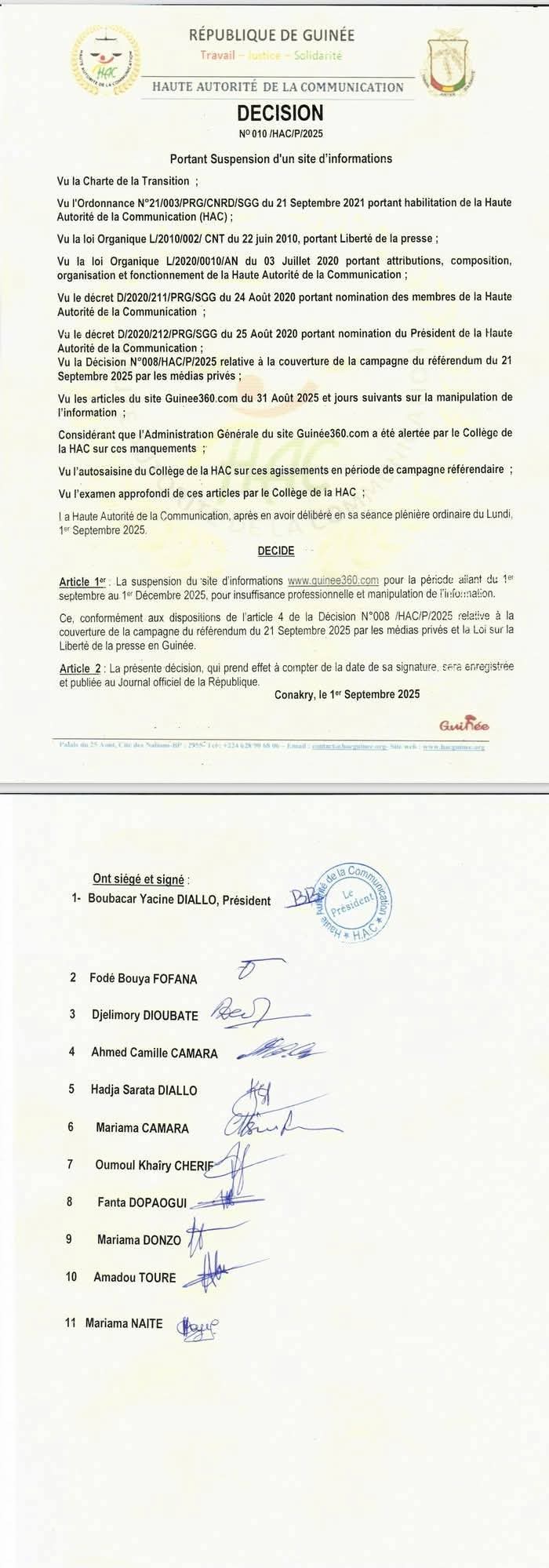 Médias : la HAC suspend le site d’information Guinee30 (décision)