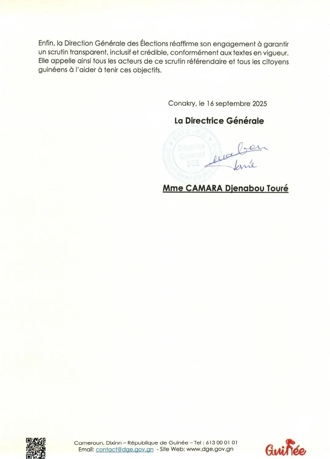 Clôture de la campagne référendaire : la DGE rappelle l’interdiction à partir du 18 septembre