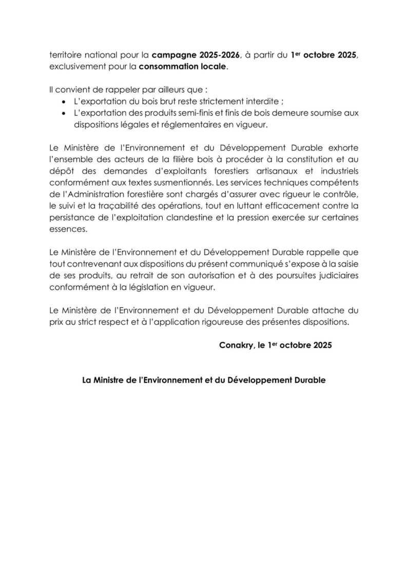 Environnement : Les autorités annoncent la levée de l’interdiction de coupe et de transport de bois